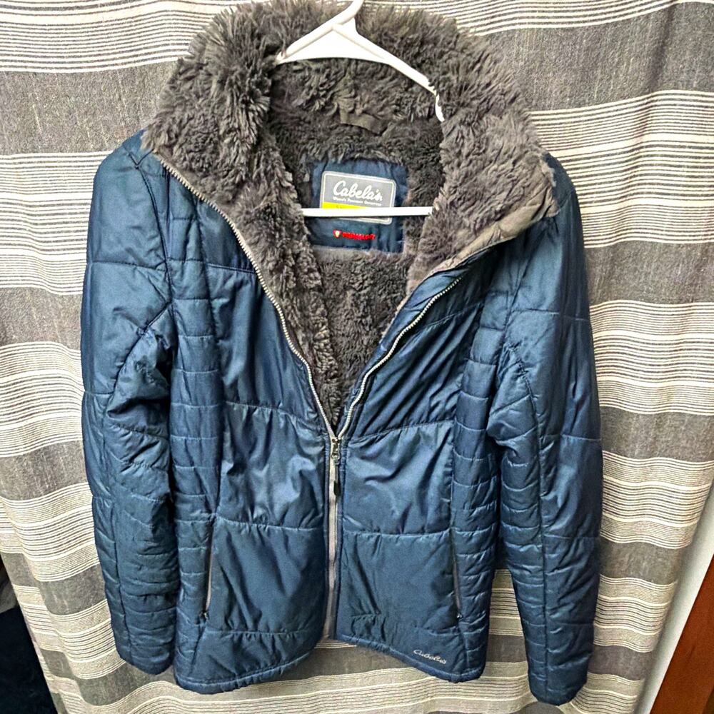 Cabela’s Women’s Blue Insulated Puffer Jacket Faux Fur Lined Full Zip Size S